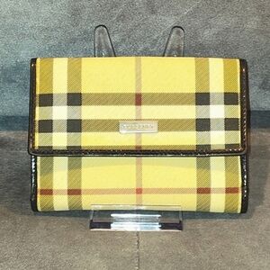 BURBERRY VINTAGE NOVA CHECK COATED CANVAS & PATENT LEATHER BI-FOLD SNAP WALLET